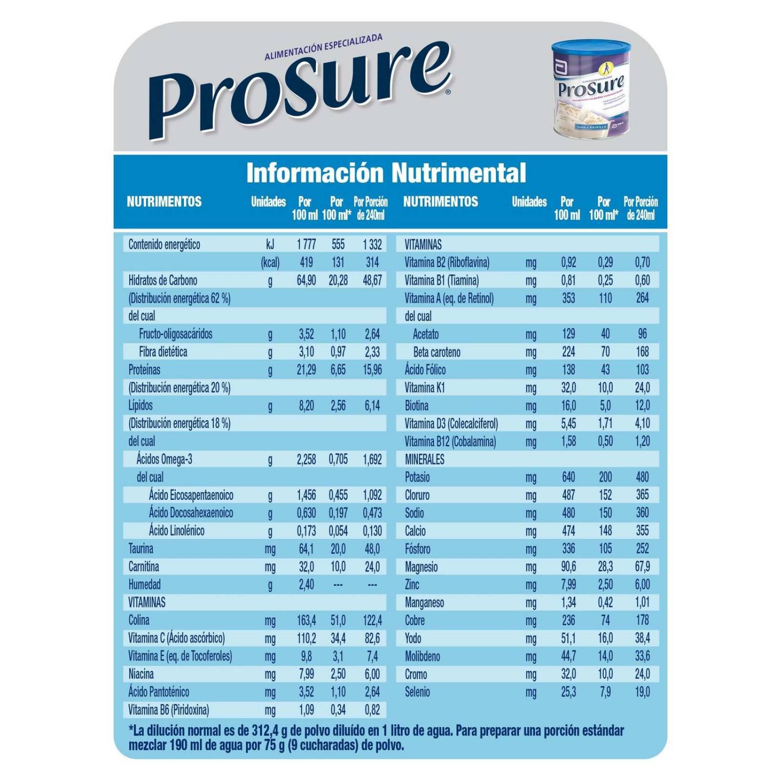 Prosure Polvo Lata Con 380 g - Vainilla 