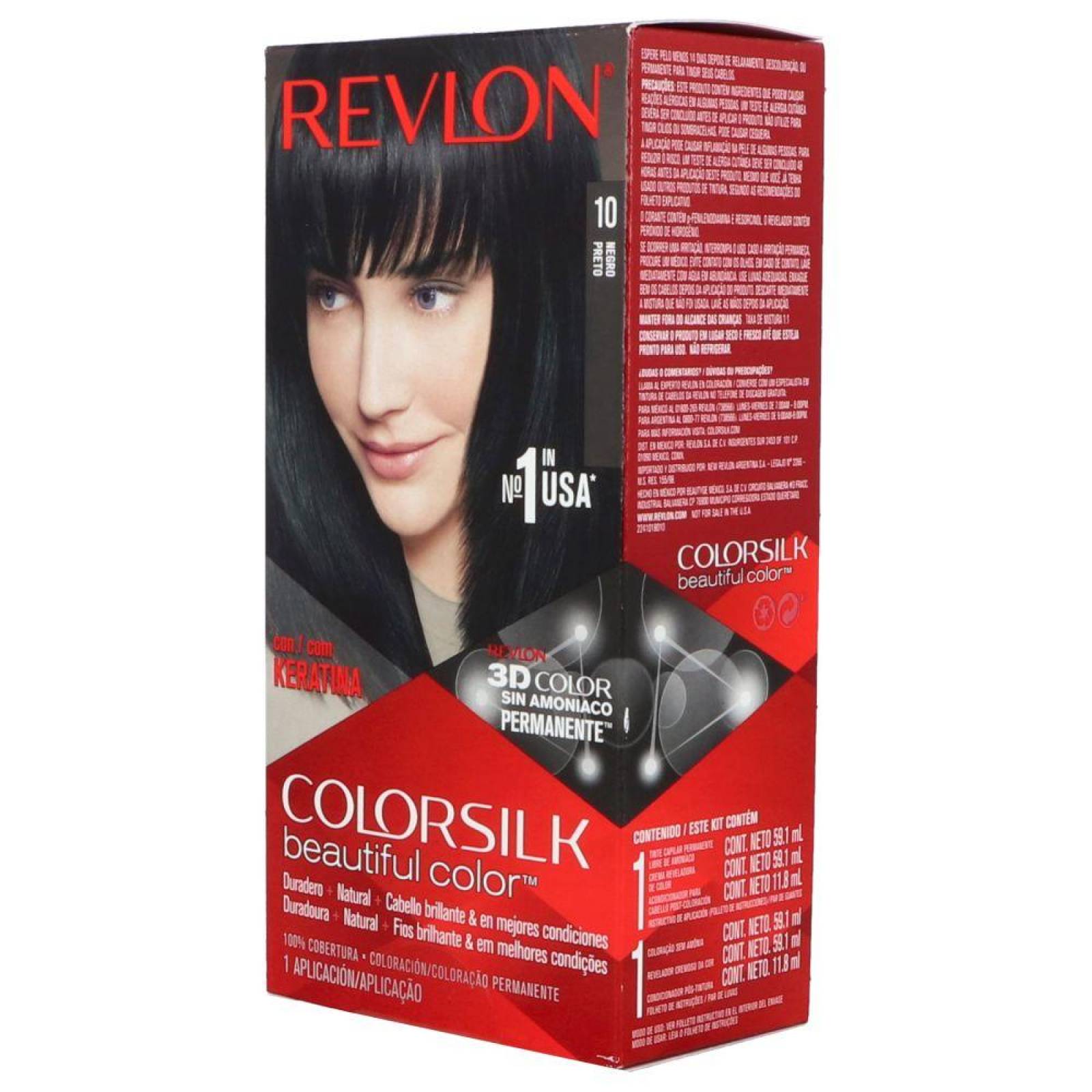 Tinte Revlon Colorsilk Negro 10 Caja Con Frasco Con 130 mL 