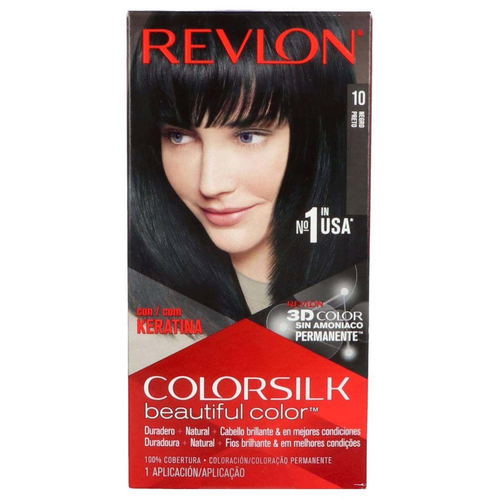 Tinte Revlon Colorsilk Negro 10 Caja Con Frasco Con 130 mL 