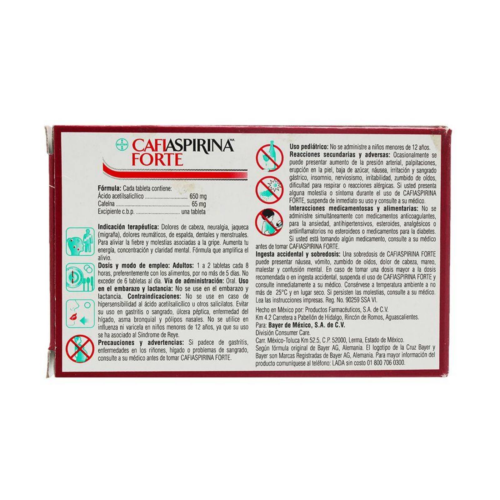 Cafiaspirina Forte 650 mg /65 mg Caja Con 24 Tabletas 