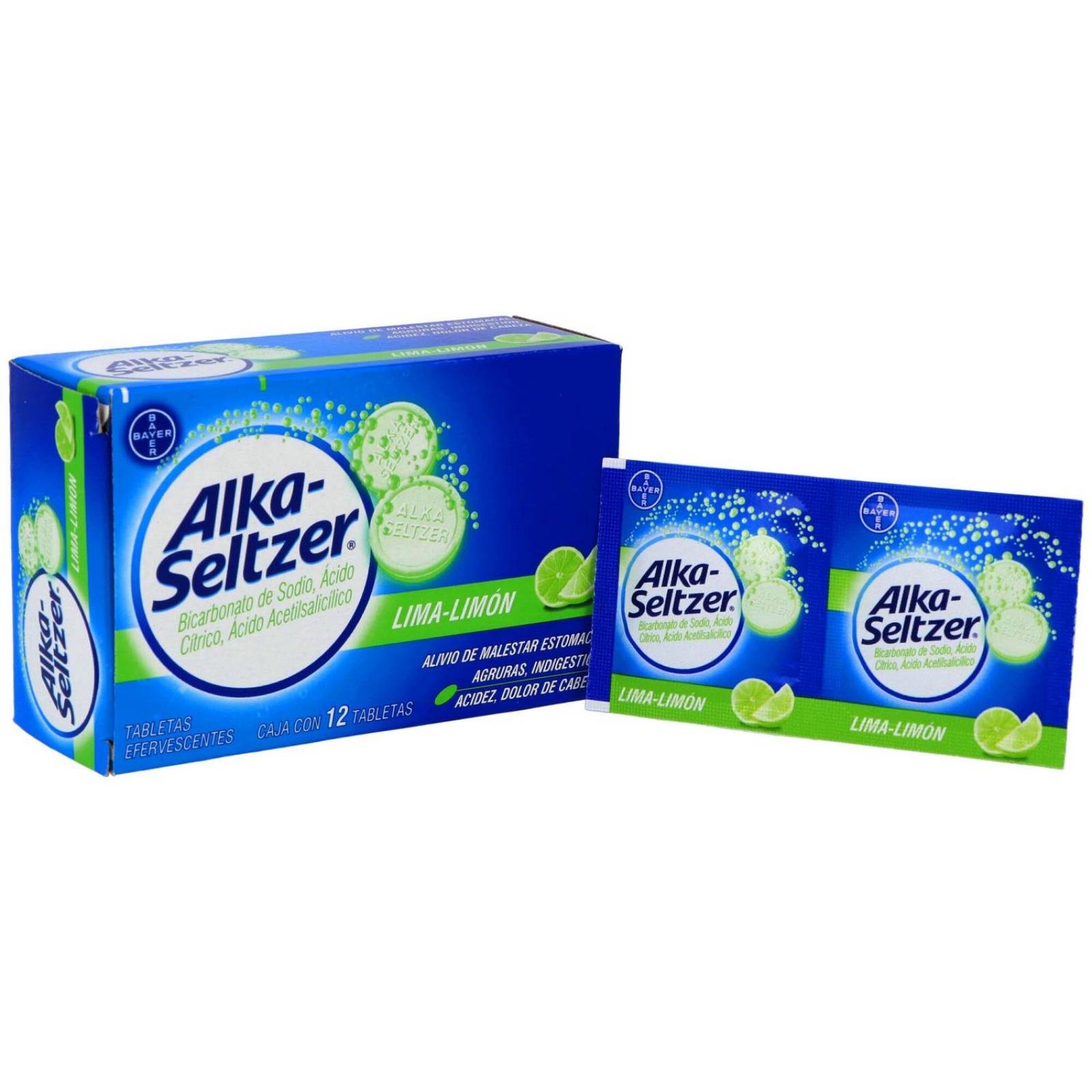 Alka Seltzer Caja Con 12 Tabletas Efervescentes Sabor Lima-Limón 