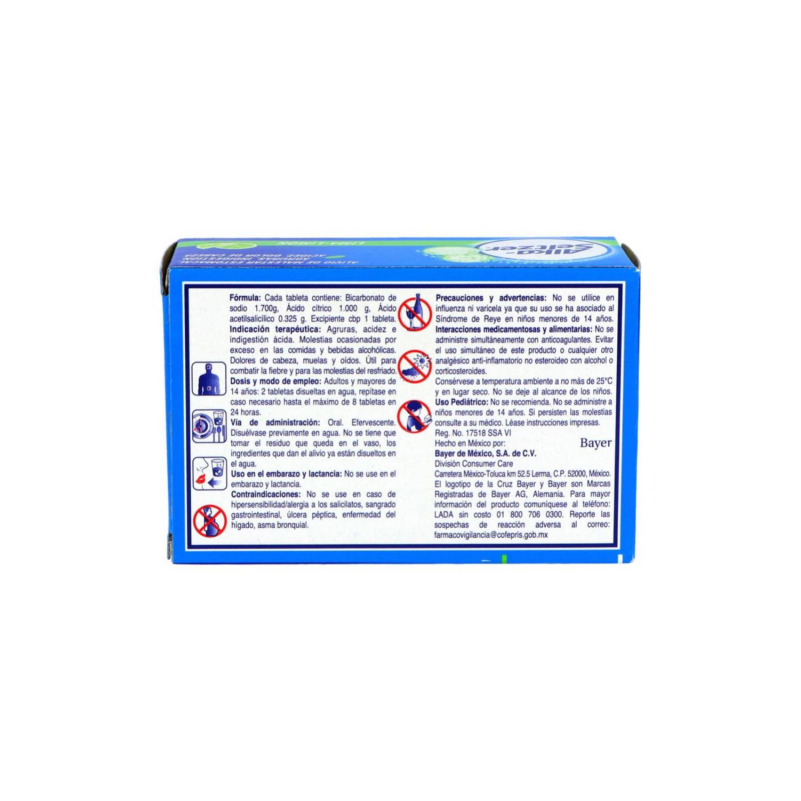 Alka Seltzer Caja Con 12 Tabletas Efervescentes Sabor Lima-Limón 