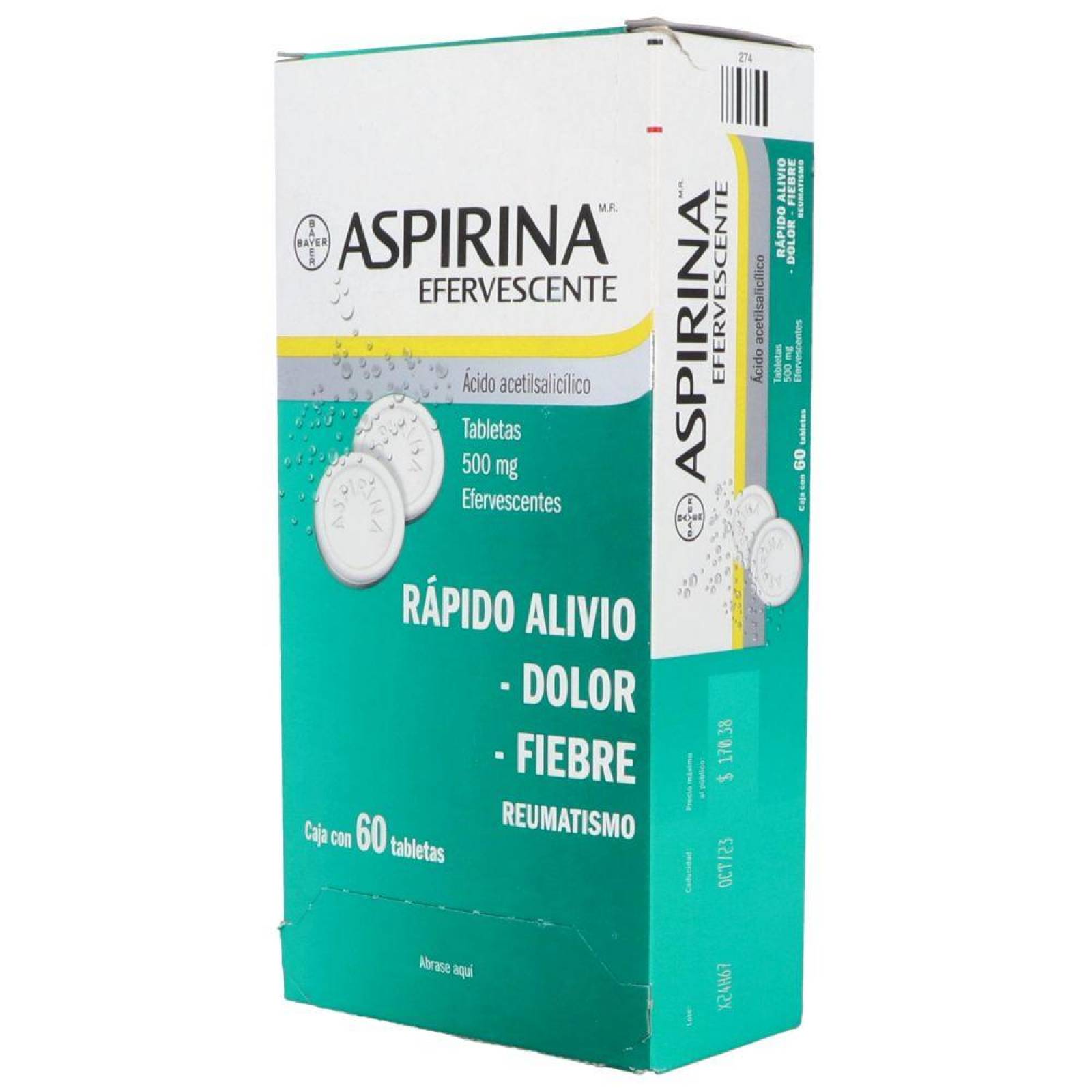 Aspirina Efervescente 500 mg Caja Con 60 Tabletas 