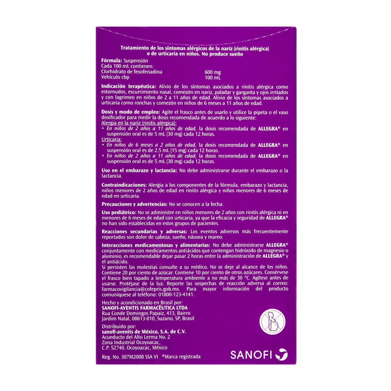 Allegra Suspensión 600 mg Frasco Con 150 mL 