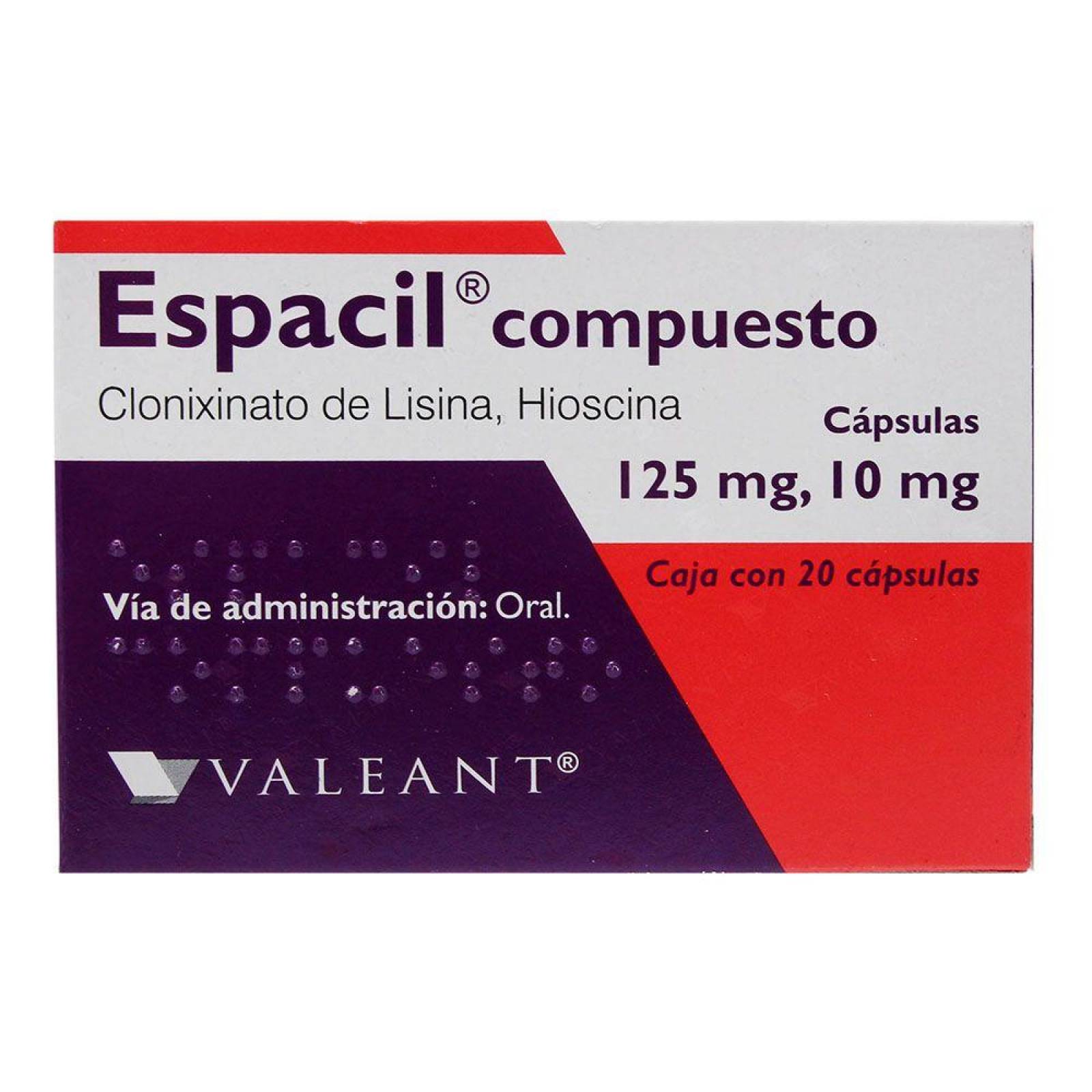 Espacil Compuesto 125 mg / 10 mg Caja Con 20 Cápsulas 
