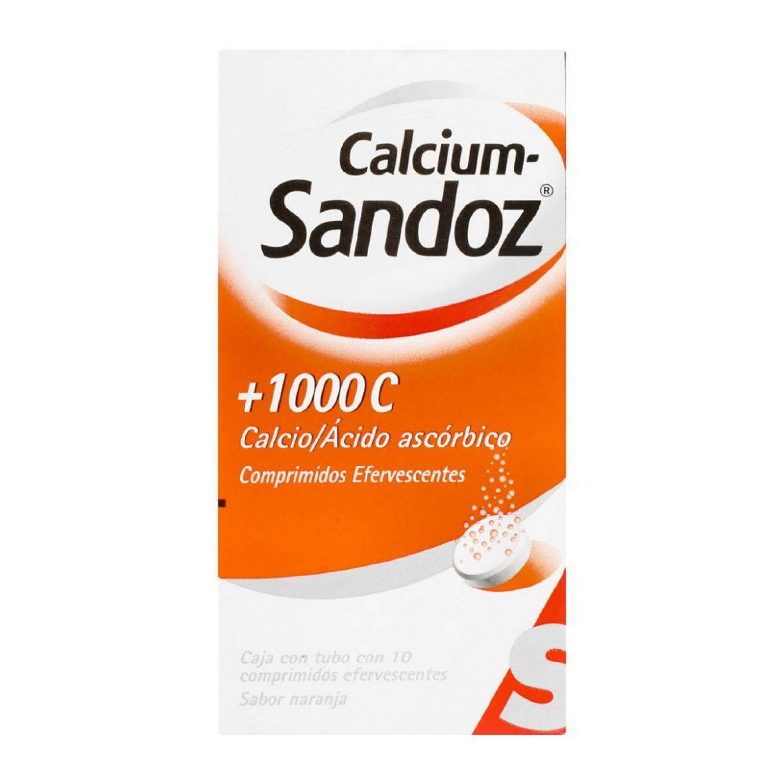 Calcium Sandoz +1000C Caja Tubo 10 Comprimidos Efervescentes de Naranja 