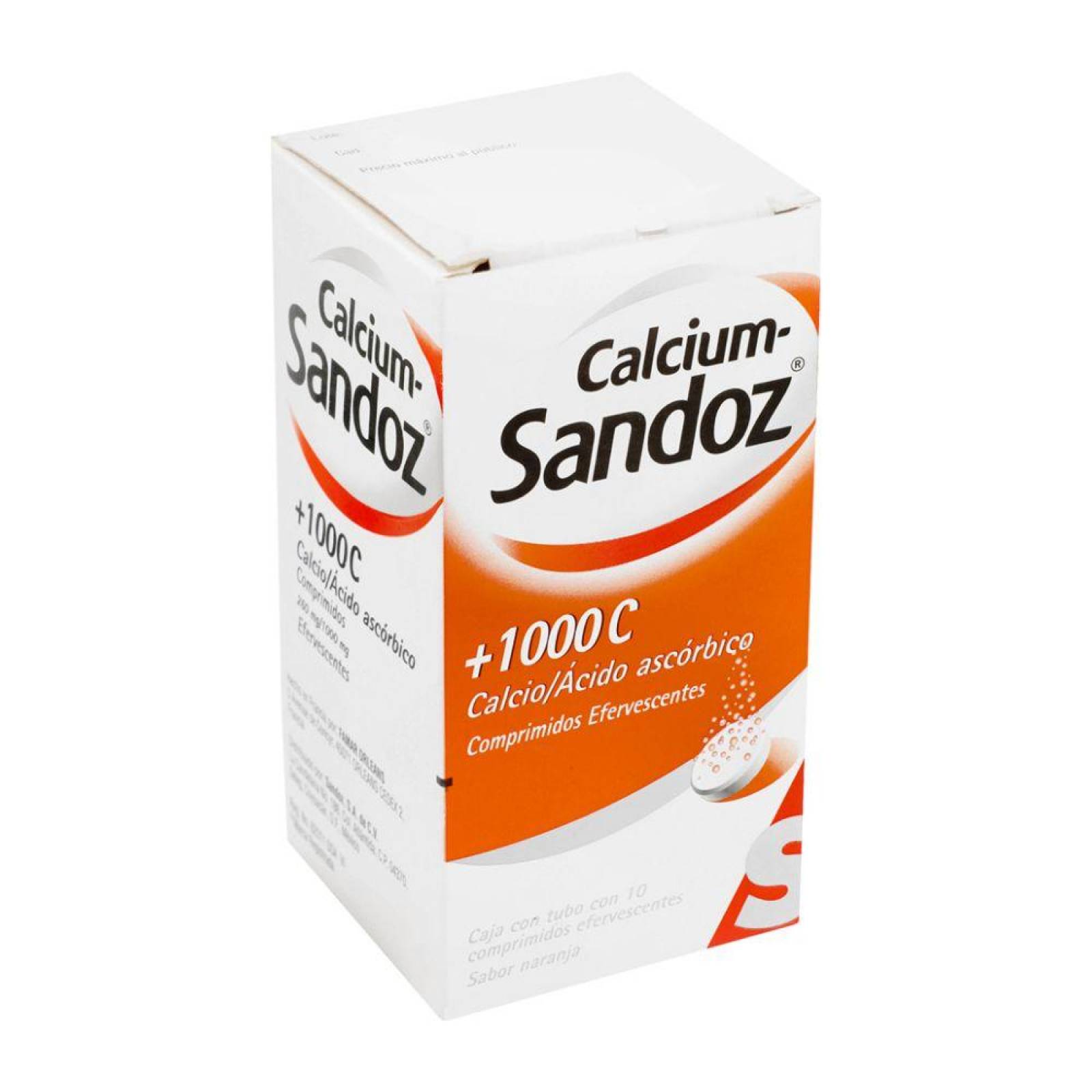 Calcium Sandoz +1000C Caja Tubo 10 Comprimidos Efervescentes de Naranja 