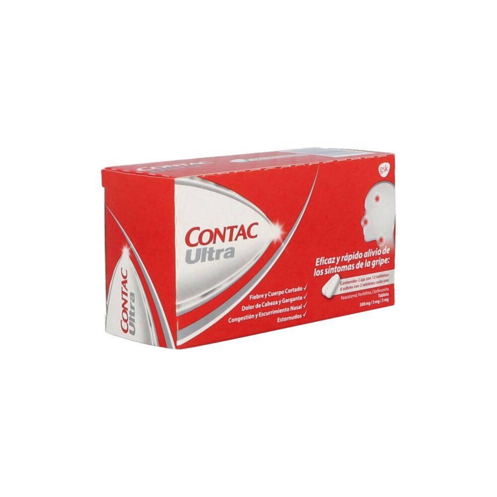 Contac Ultra 500 mg / 50 mg / 2 mg Caja Con 12 Tabletas 
