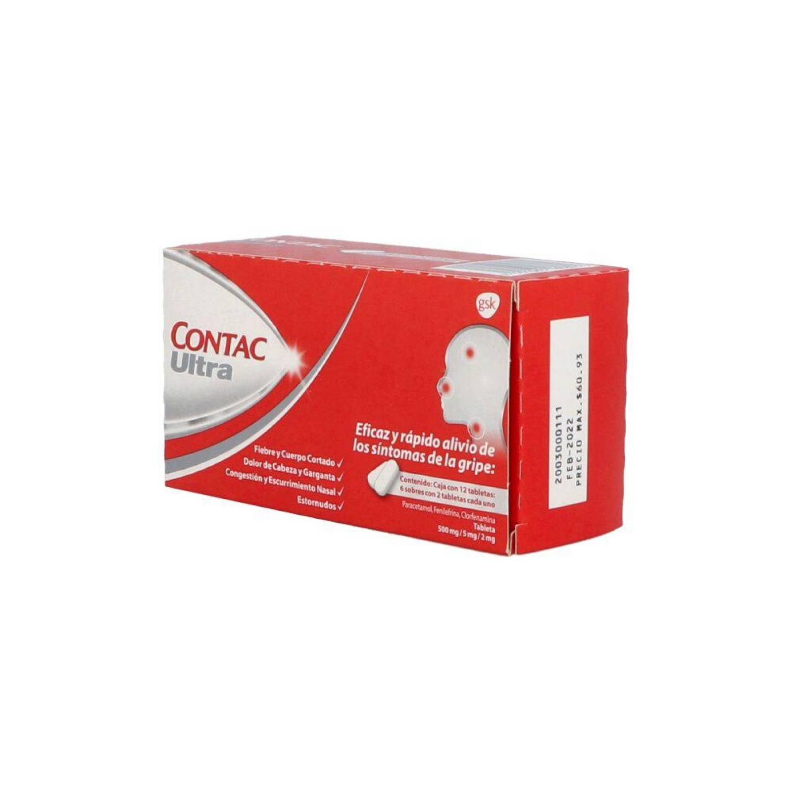 Contac Ultra 500 mg / 50 mg / 2 mg Caja Con 12 Tabletas 