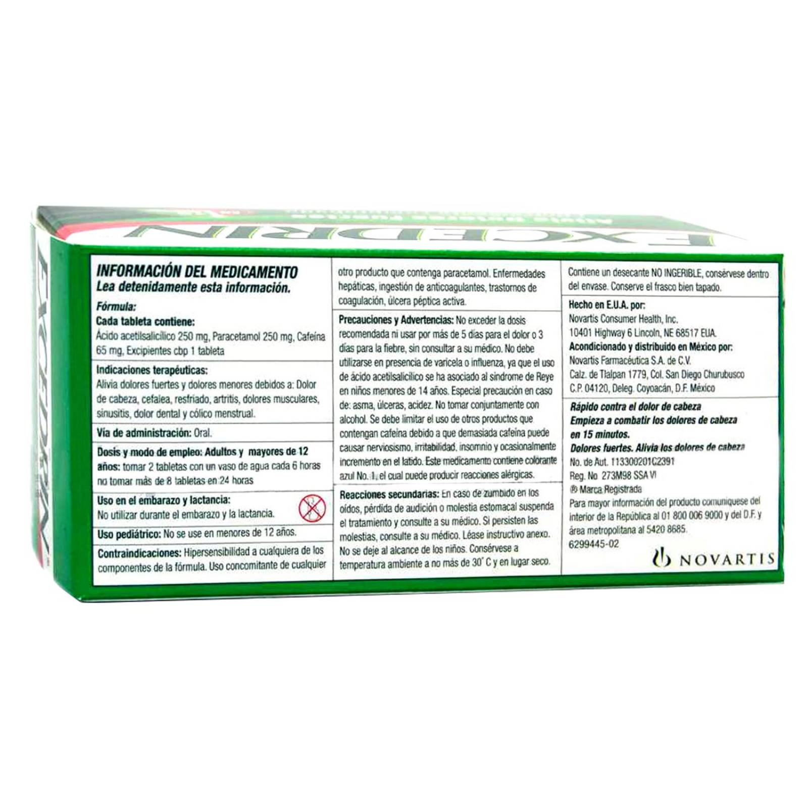 Excedrin 250 mg/ 250 mg/ 65 mg Caja Con Frasco Con 24 Tabletas 