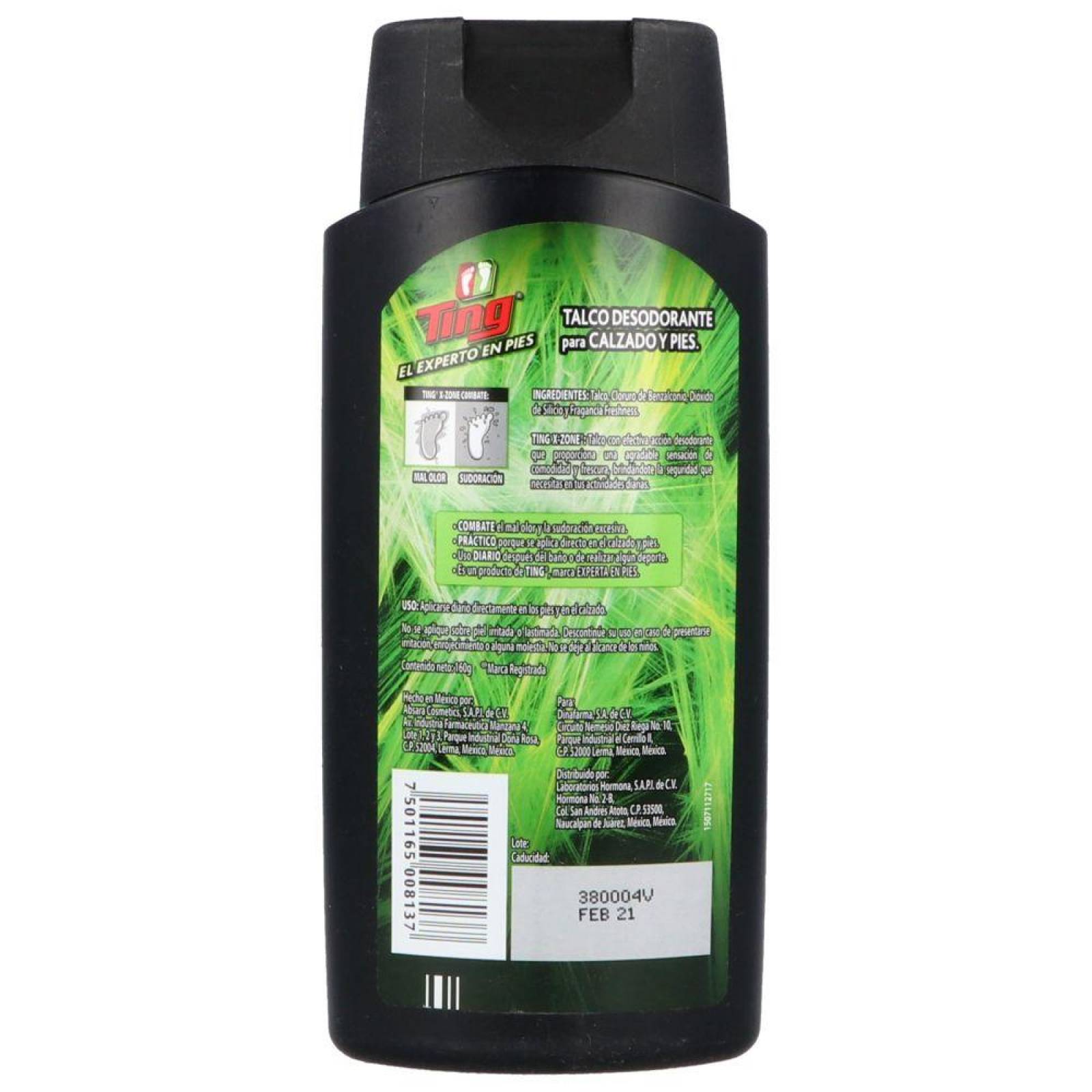 TING X-ZONE ADVENTURE TALCO DESODORANTE PARA CALZADO Y PIES FRASCO CON 160 G 