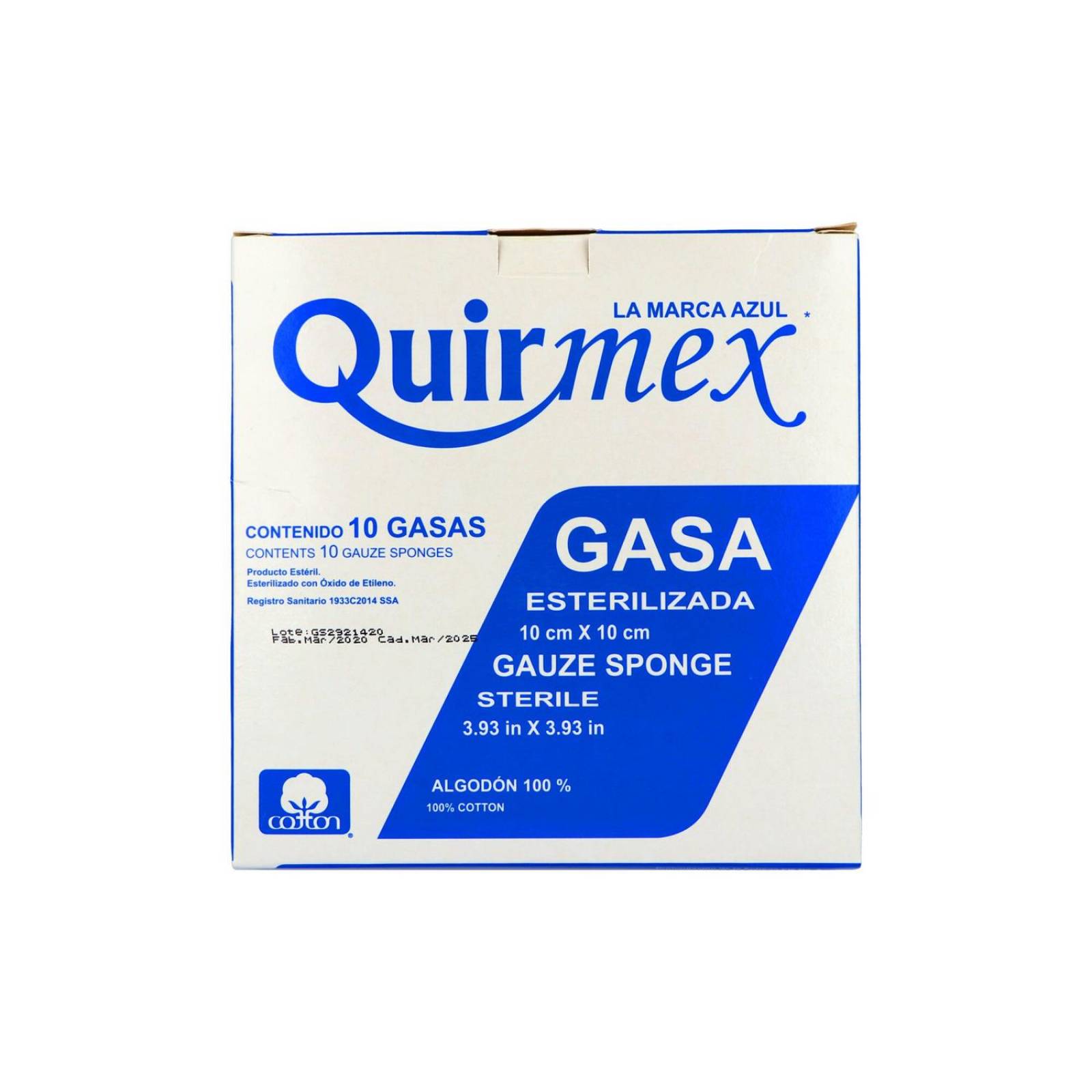 Gasa Esterilizada Quirmex 10 x 10 Caja Con 10 Piezas 