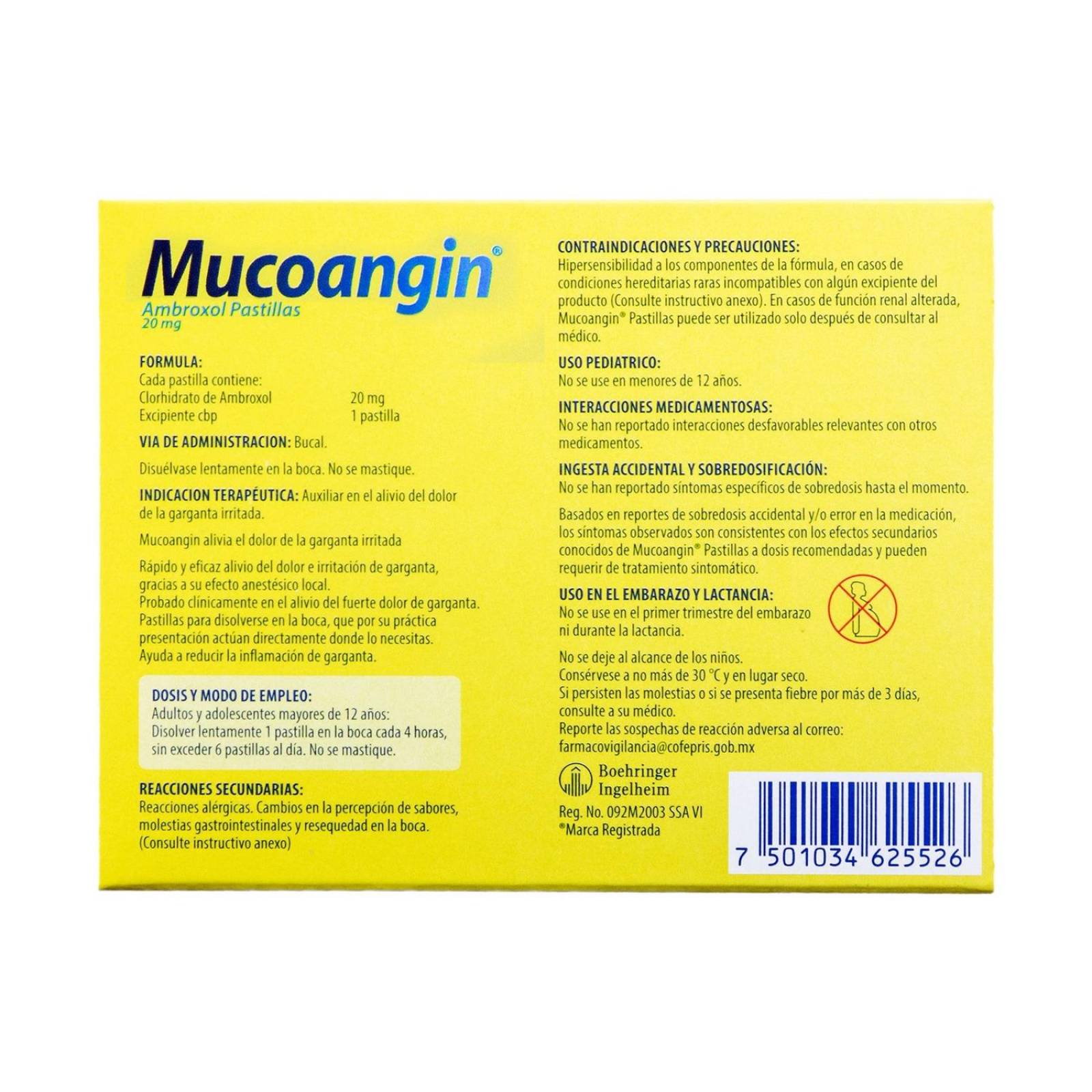Mucoangin 20 mg Caja Con 18 Pastillas Sabor Menta 
