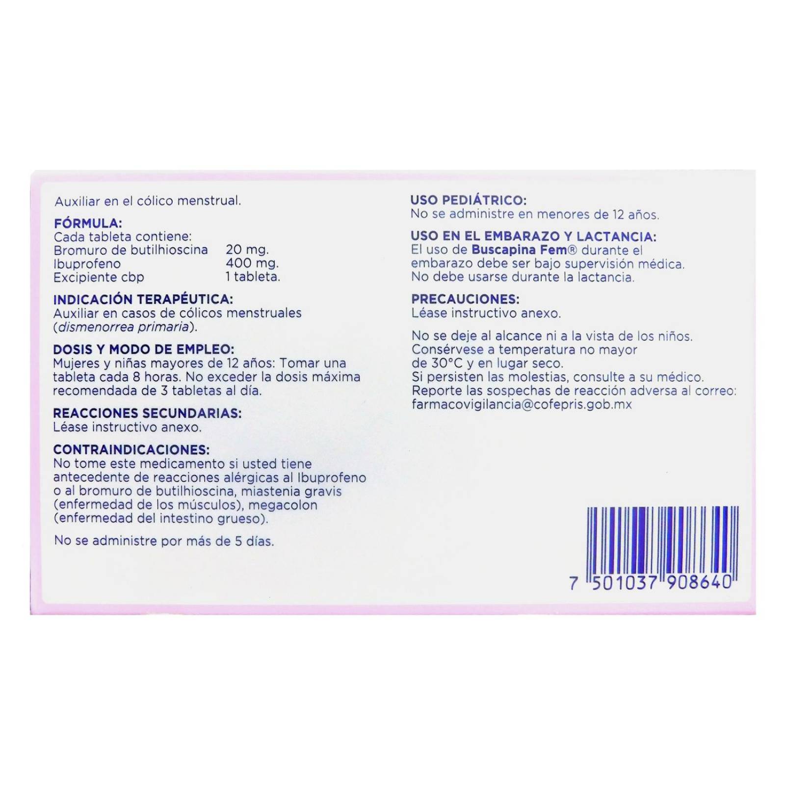 Buscapina Fem 20 mg / 400 mg Caja Con 10 Tabletas 