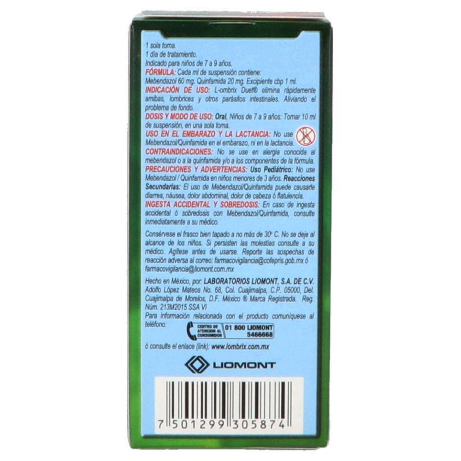 Lombrix Duet 60 mg/20 mg Suspensión Caja Con 10 mL 
