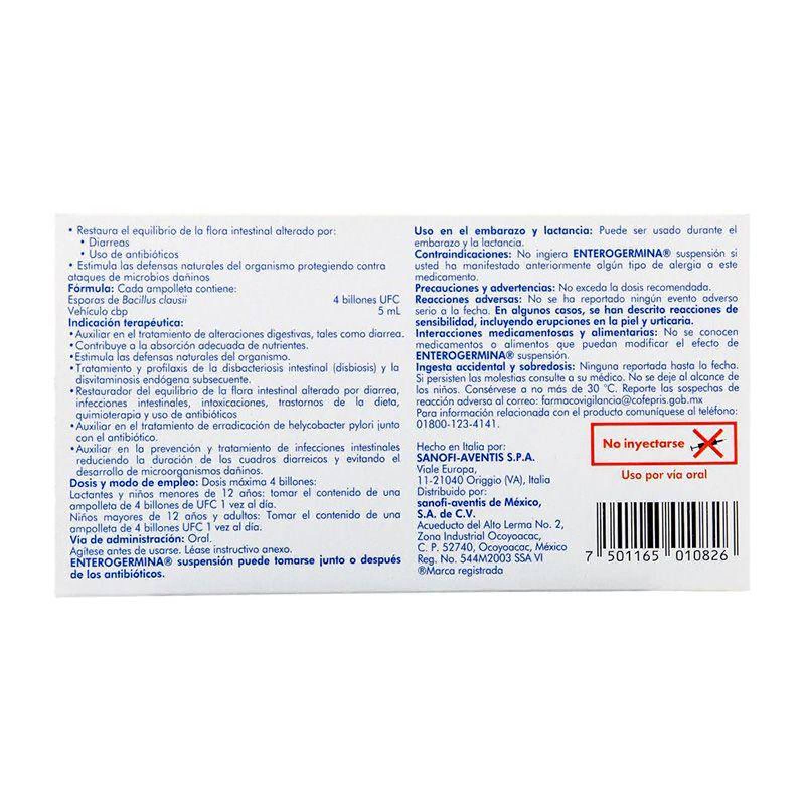 Enterogermina Caja Con 10 Ampolletas Con 5 mL 