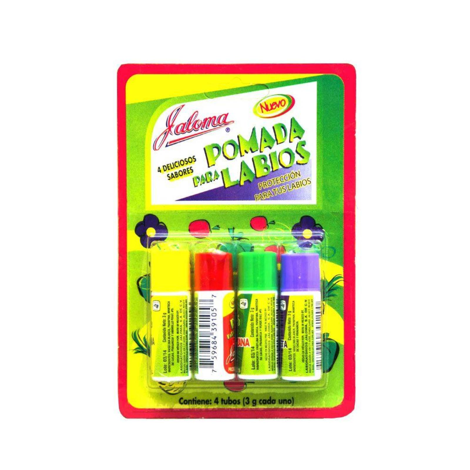 Jaloma Pomada para Labios Blíster con 4 Sabores 