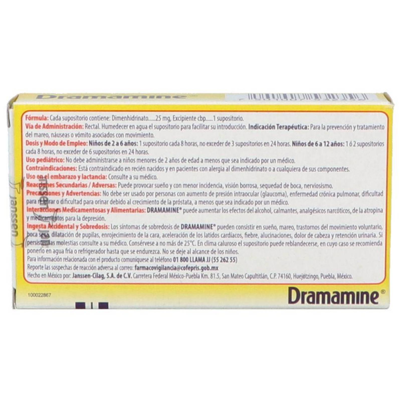 Dramamine Infantil 25 mg Caja Con 4 Supositorios 