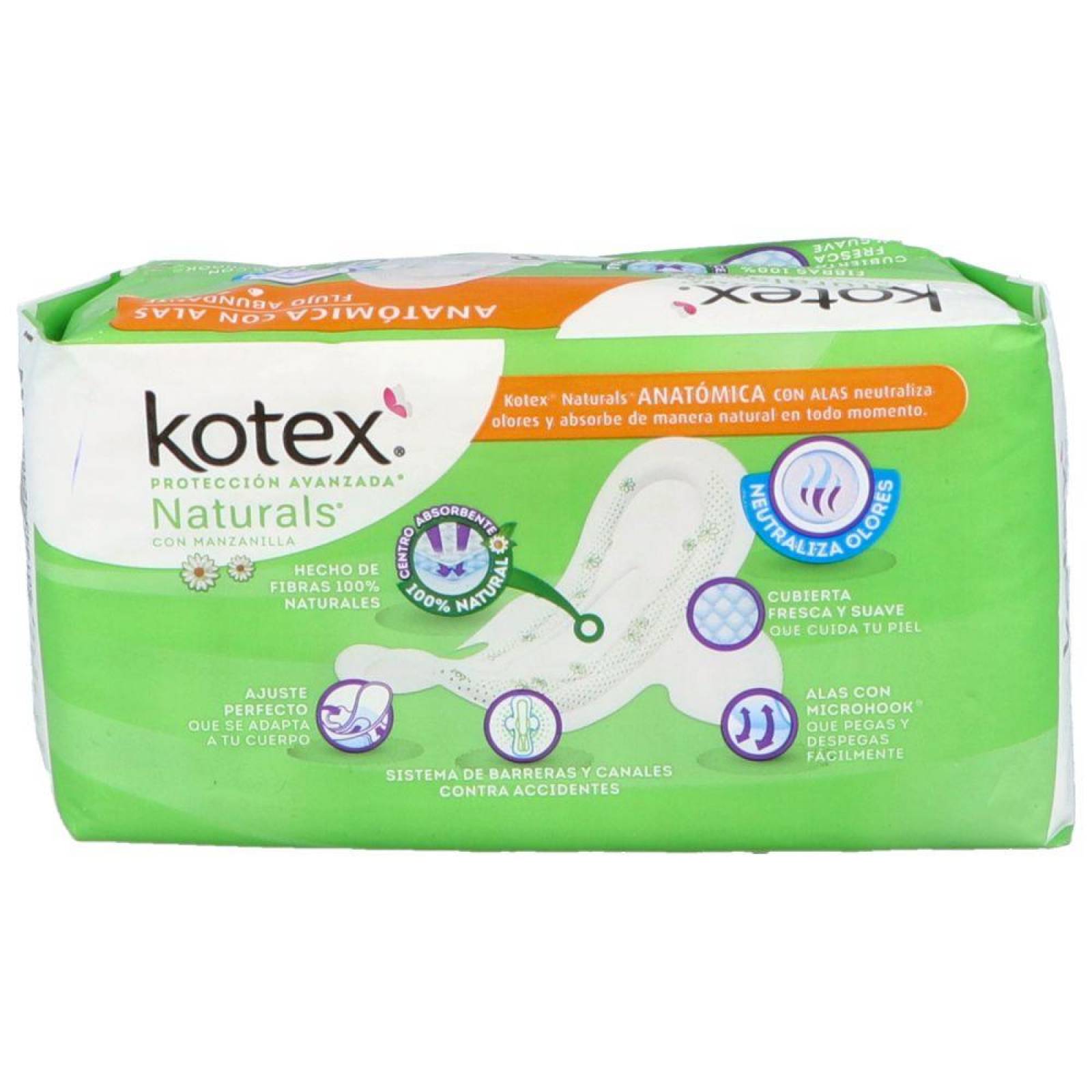 KOTEX MANZANILLA ANATÓMICA EMPAQUE CON 10 TOALLAS 