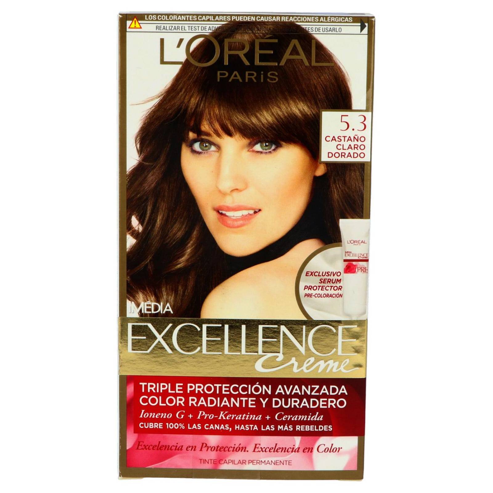 Tinte Para Cabello Loreal Paris Imédia Excellence Caja Con 7 Piezas Color Castaño Claro Dorado 5.3 