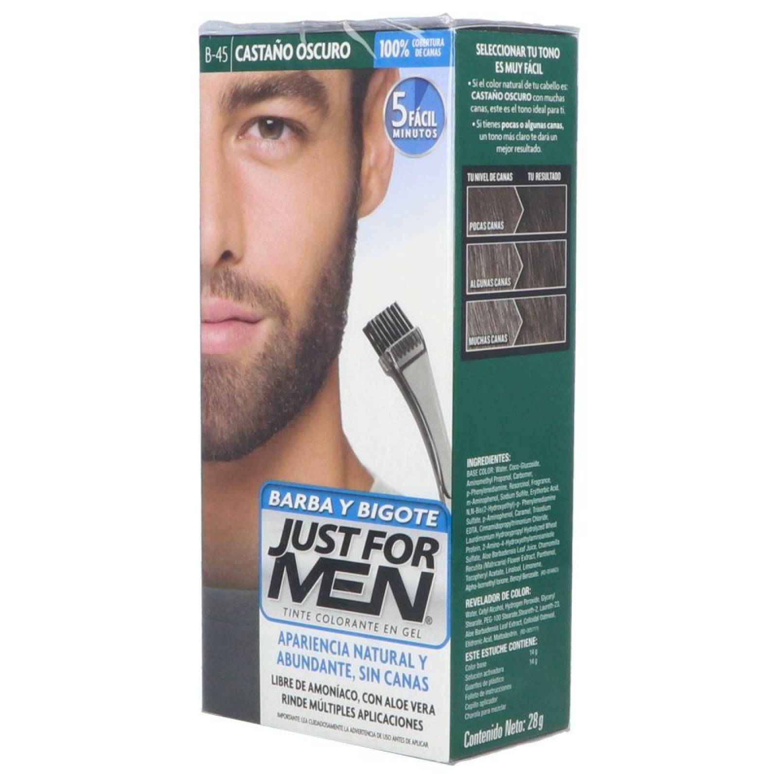 Tinte Just For Men Barba Y Bigote Color Castaño Oscuro Caja Con 1 Pieza 