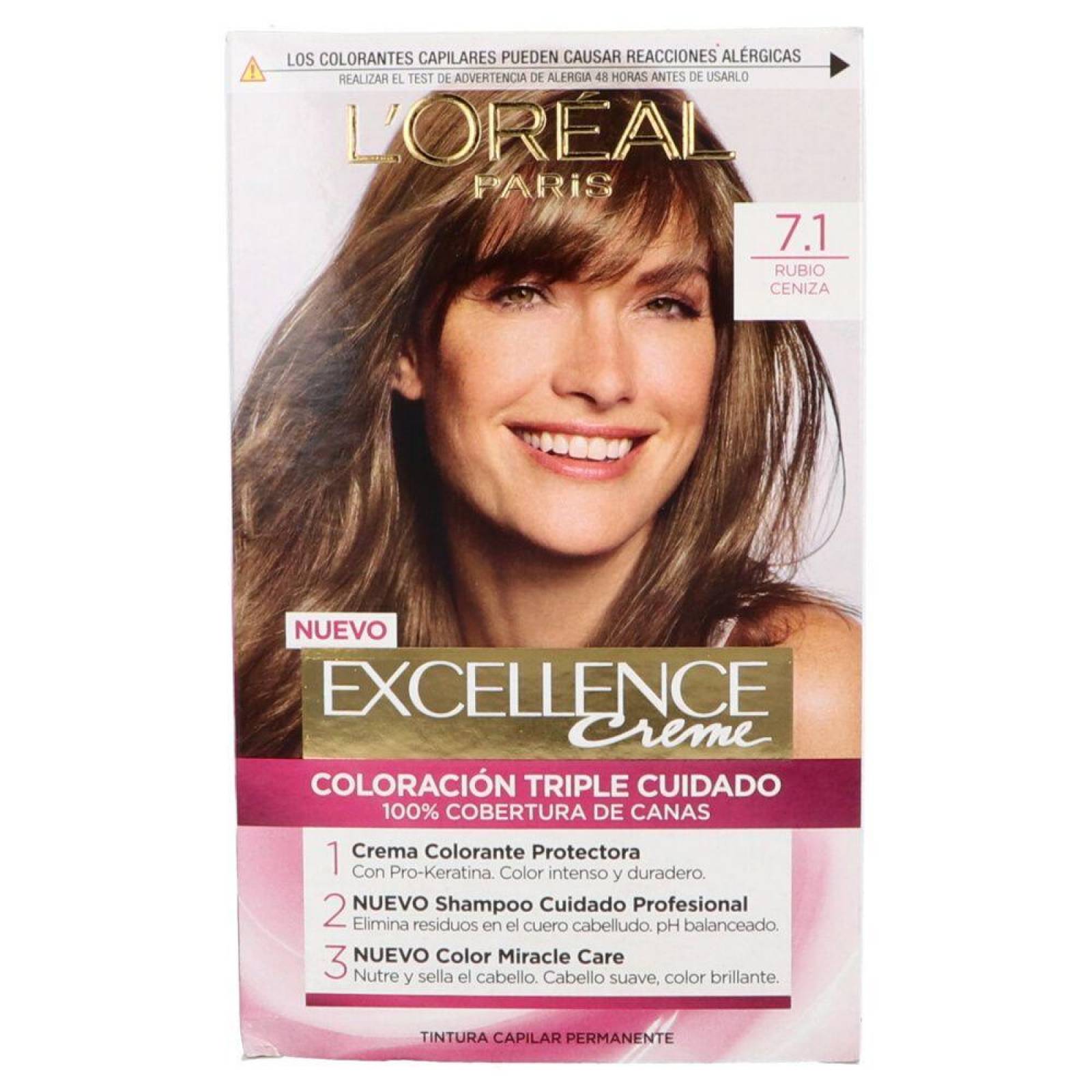 Tinte Lóreal Paris 7.1 Rubio Cenizo Caja Con Tubo 