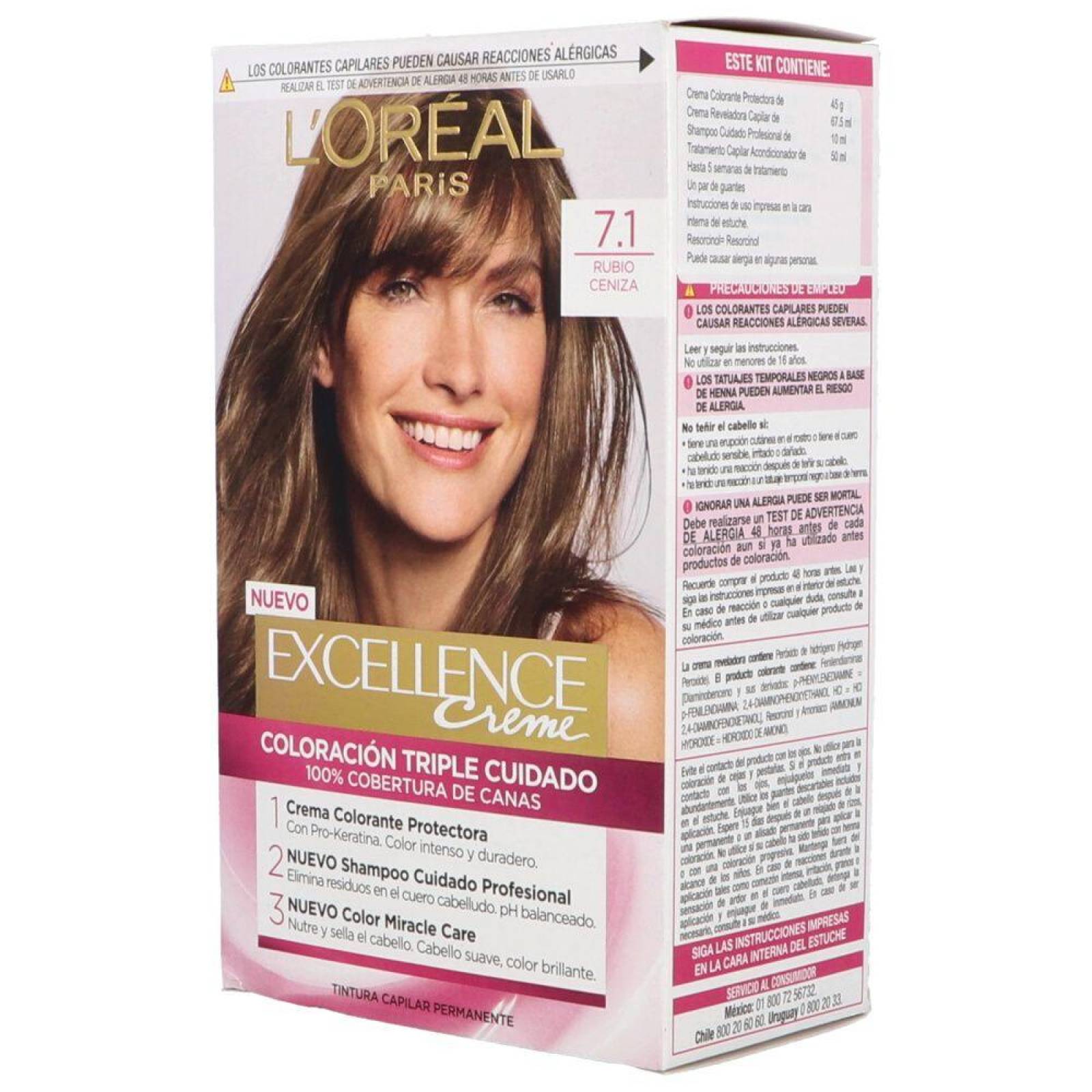 Tinte Lóreal Paris 7.1 Rubio Cenizo Caja Con Tubo 