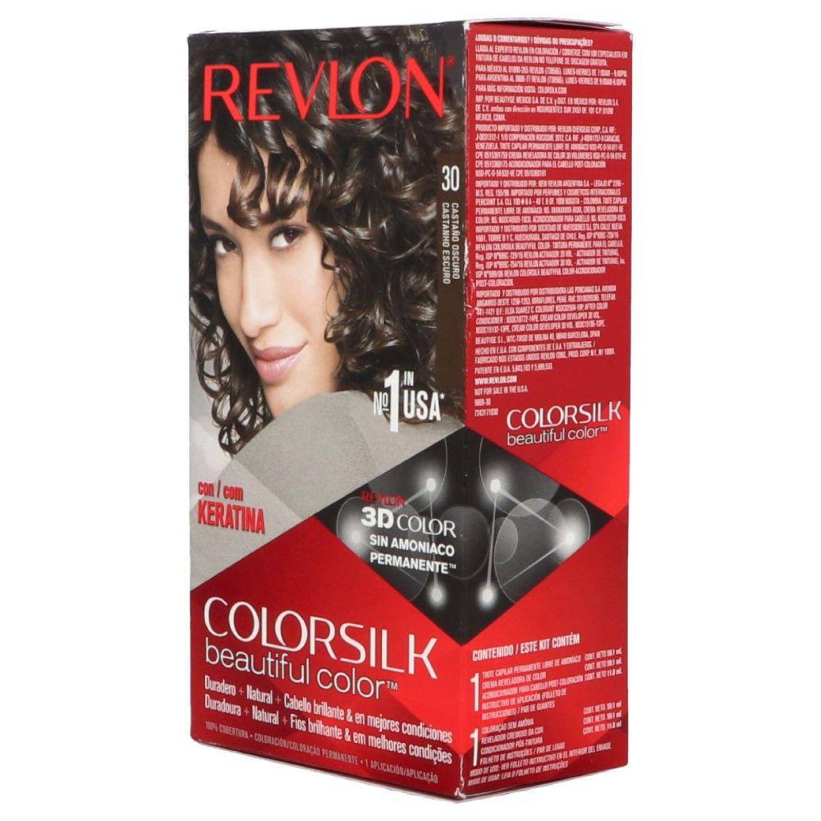 Revlon Colorsilk Tinte Permanente 30 Castaño Oscuro Caja Con 1 Aplicación 