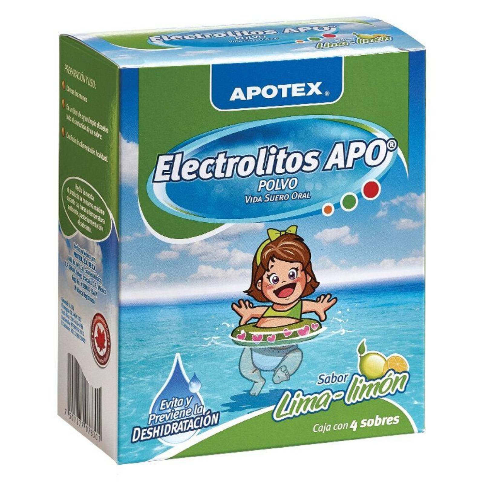 Electrolitos Apo Caja Con 4 Sobres De 28.3 g Sabor Lima - Limón 