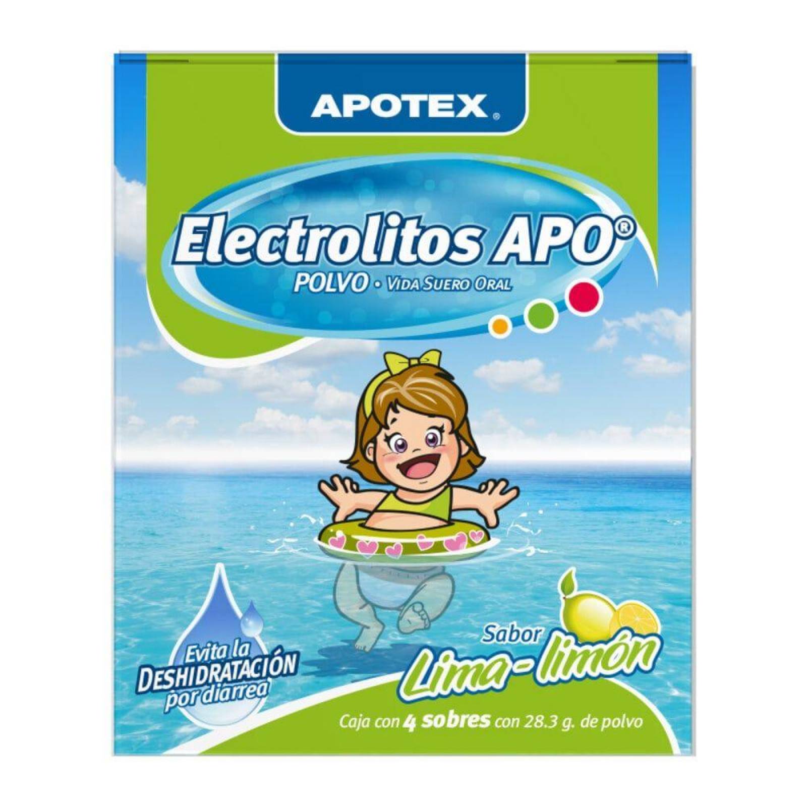 Electrolitos Apo Caja Con 4 Sobres De 28.3 g Sabor Lima - Limón 