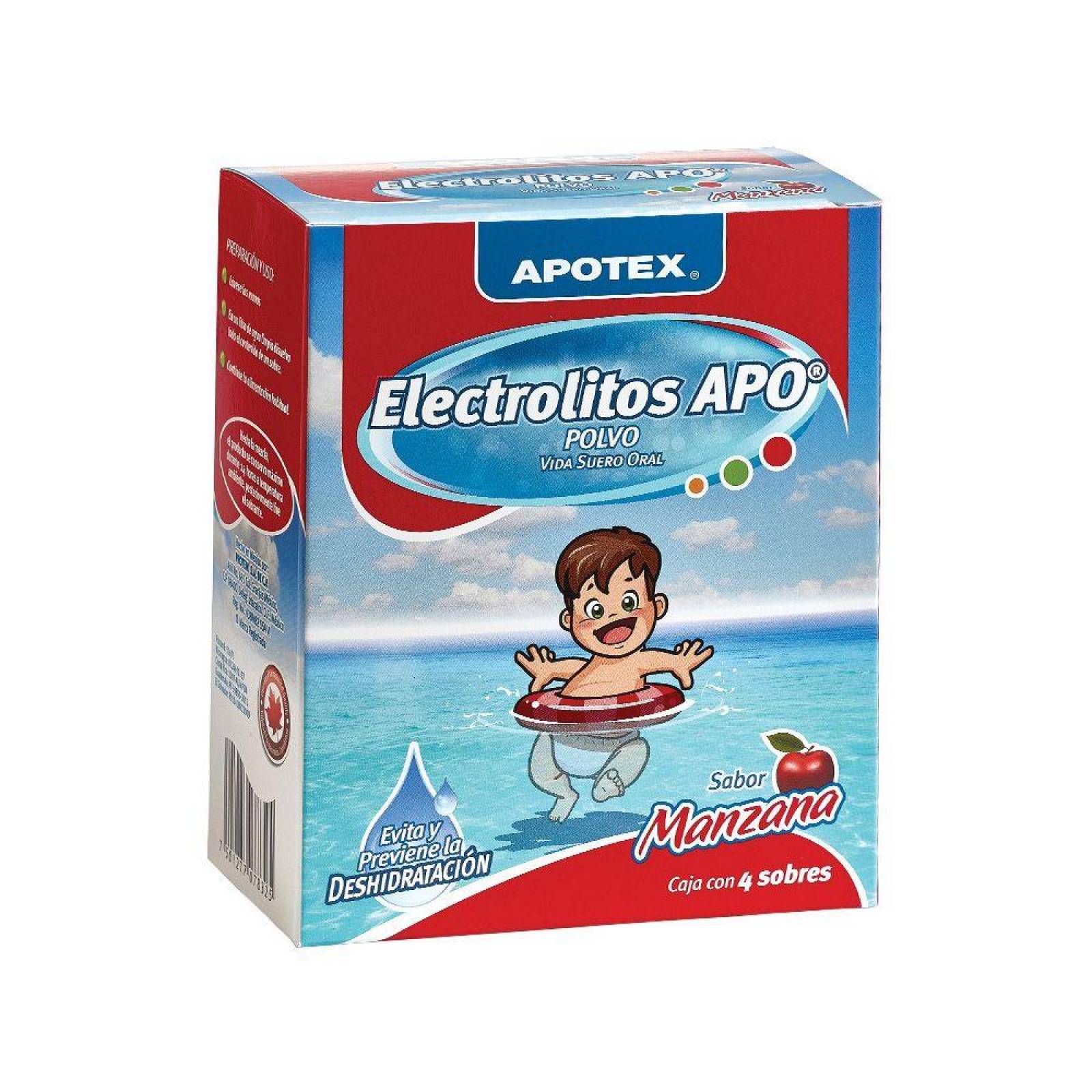 Electrolitos Apo Caja Con 4 Sobres De 28.3 g Sabor Manzana 