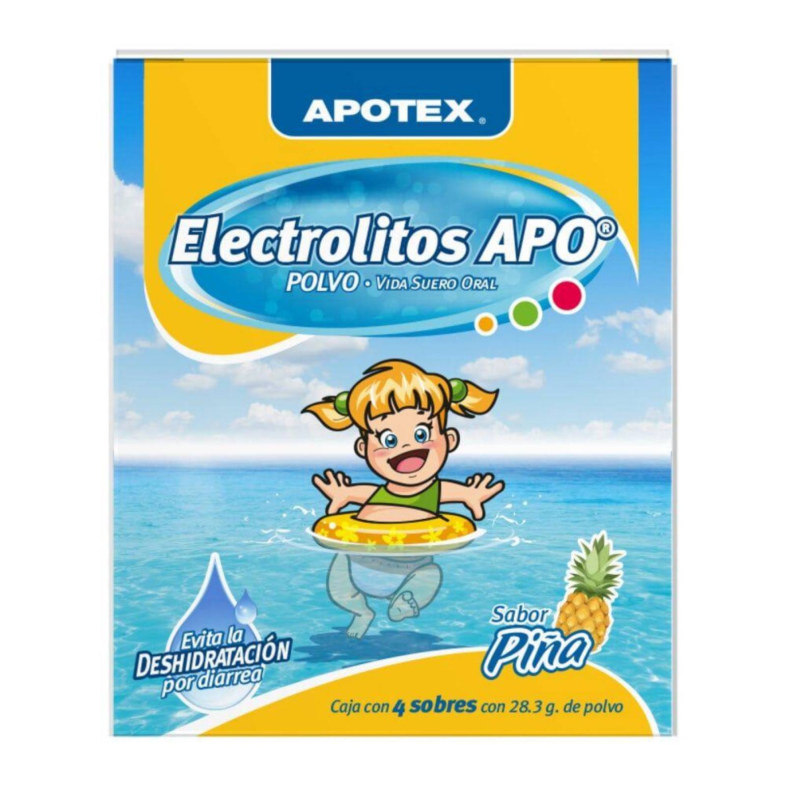 Electrolitos Apo Caja Con 4 Sobres De 28.3 g Sabor Piña 