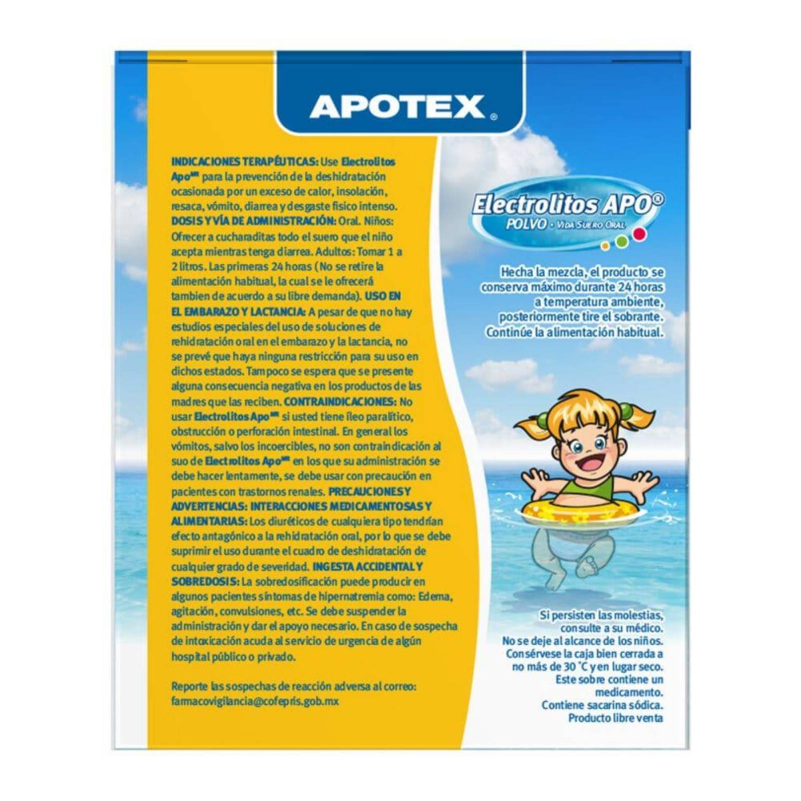 Electrolitos Apo Caja Con 4 Sobres De 28.3 g Sabor Piña 