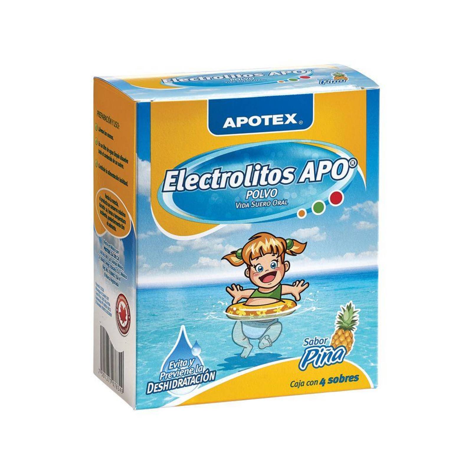 Electrolitos Apo Caja Con 4 Sobres De 28.3 g Sabor Piña 