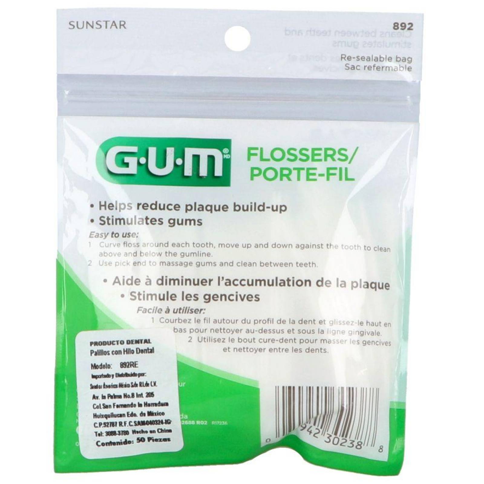 Palillos Gum Con Hilo Dental Bolsa Con 50 Piezas 