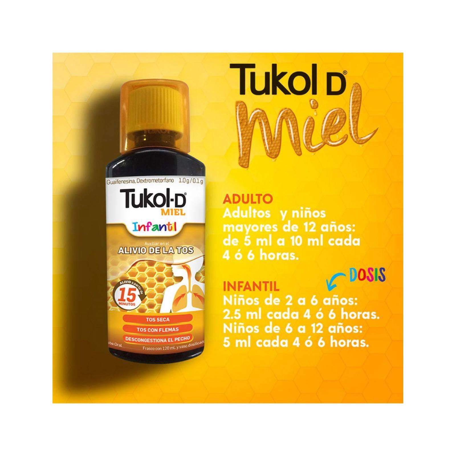 Tukol-D Jarabe Infantil Sabor Miel Con 120 mL 