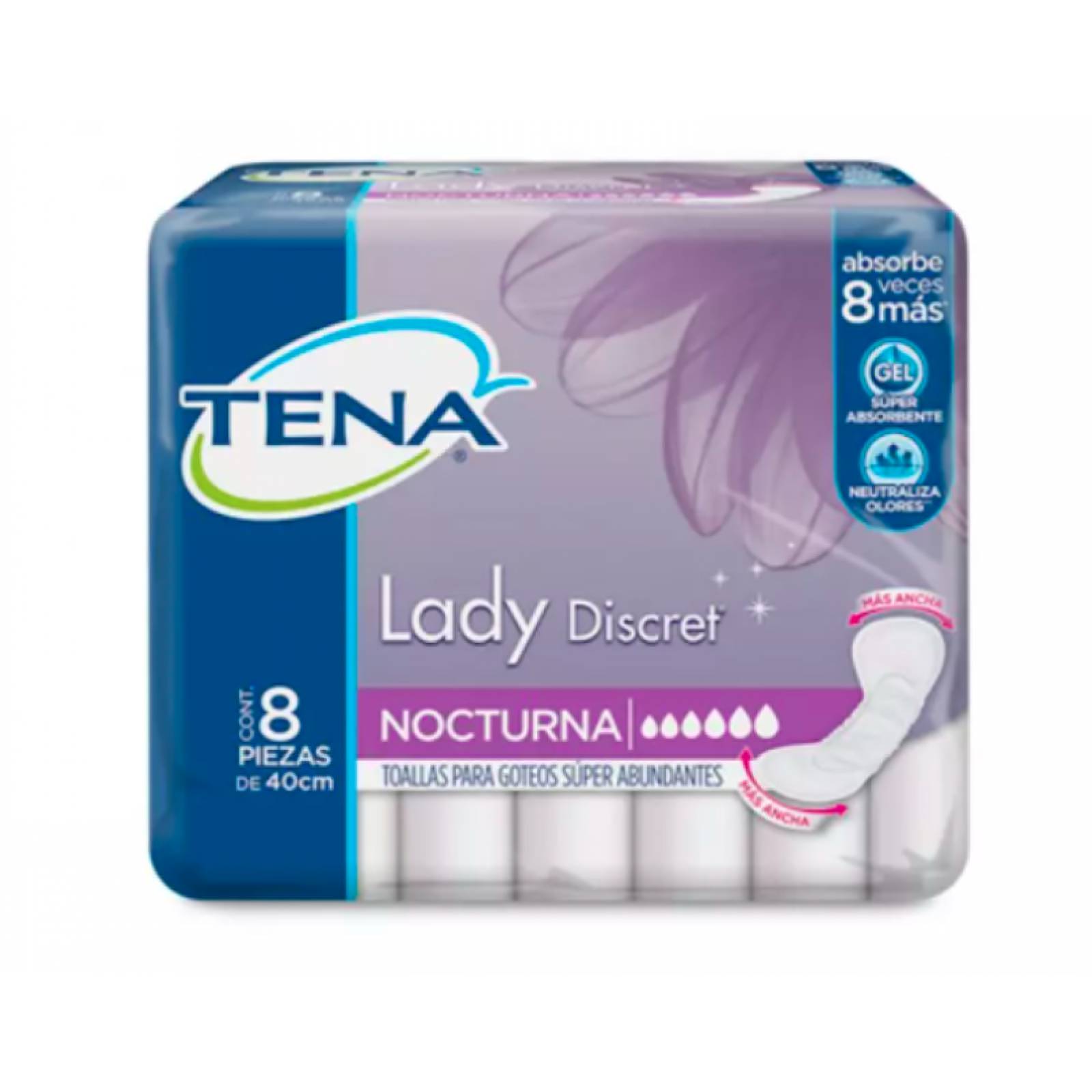 Toallas Sanitarias Tena Lady Nocturna Bolsa Con 8 Piezas 