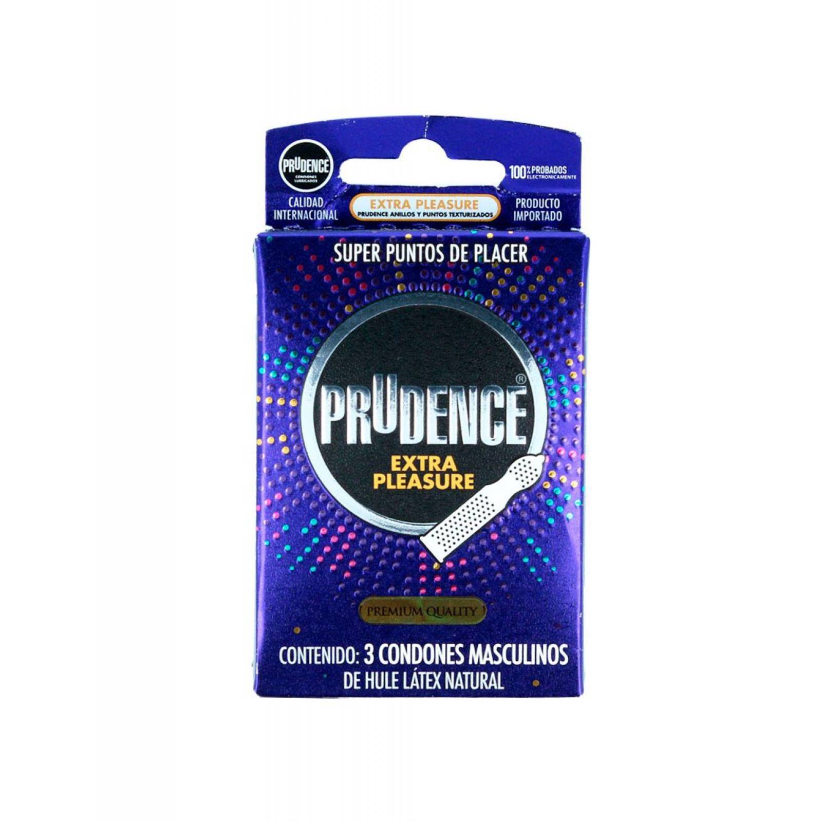 Prudence Extra Pleasure Caja Con 3 Condones Masculinos De Hule Látex Natural 