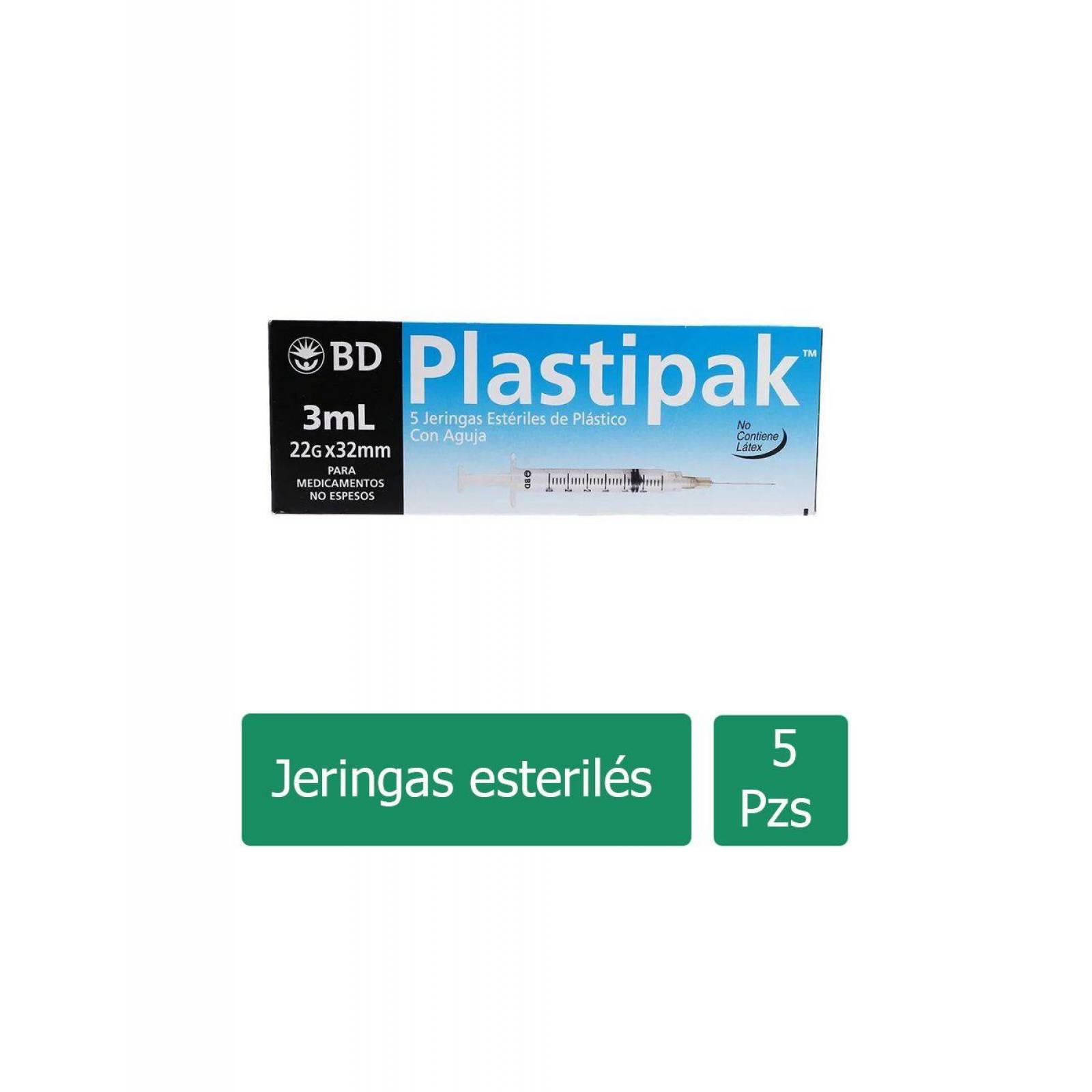 BD Plastipak Caja Con 5 Jeringas Estériles 3mL 22Gx2mm 