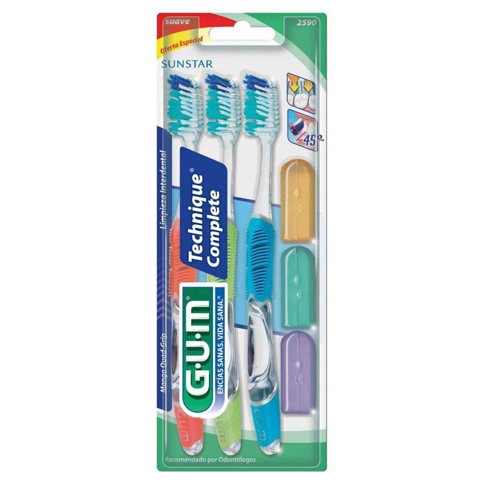 Cepillo Dental GUM TECHNI Con 3 piezas y 3 Capuchones 