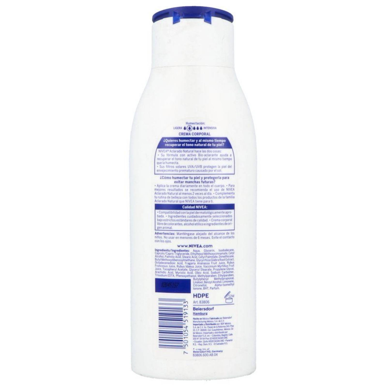 Nivea Crema Aclarado Natural Botella Con 400mL 