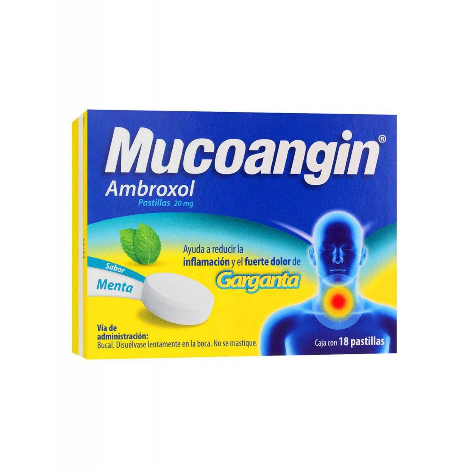 Mucoangin 20 mg Caja Con 18 Pastillas Sabor Menta. 