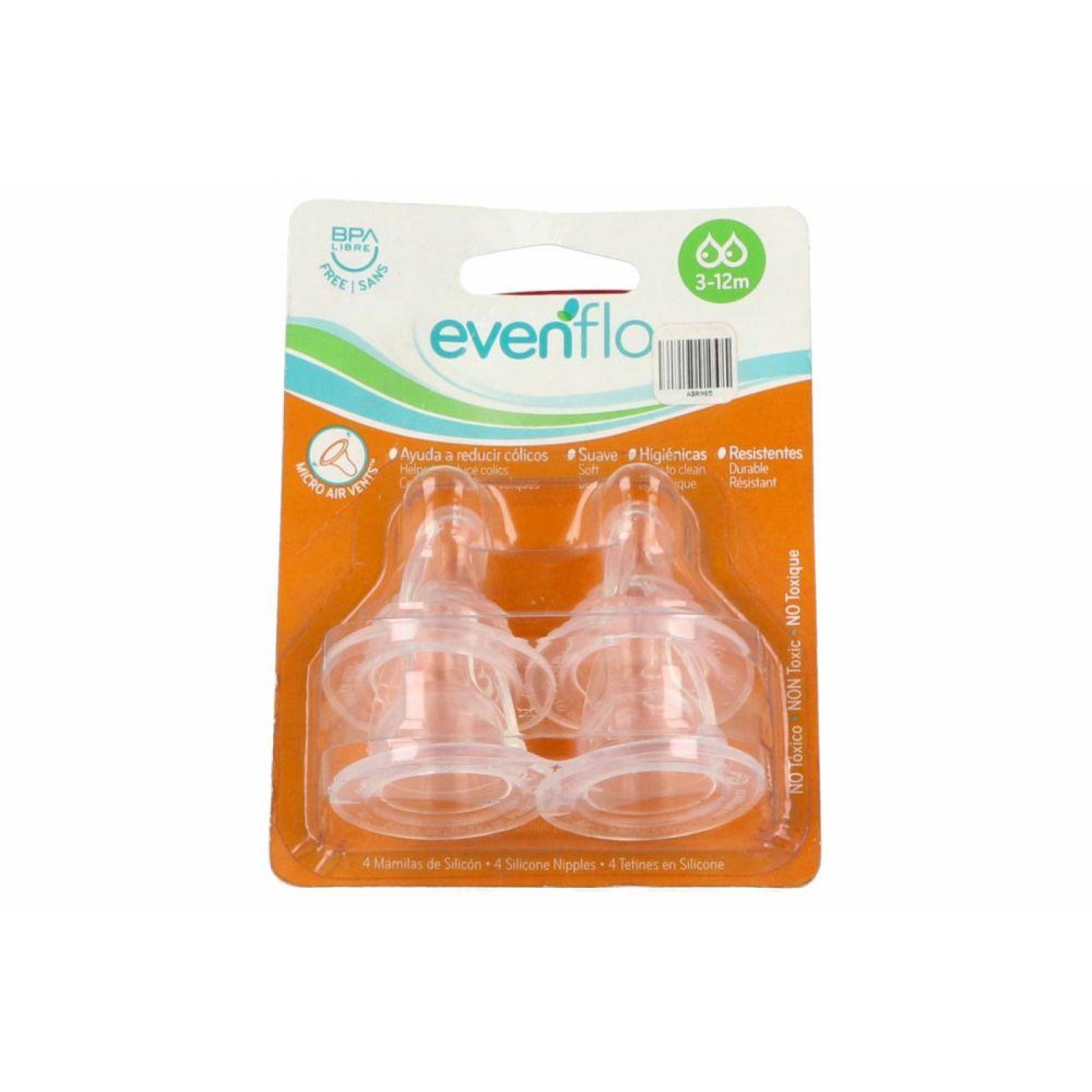 Mamilas De Silicón Evenflo Empaque Con 4 Piezas 3-12 Meses 