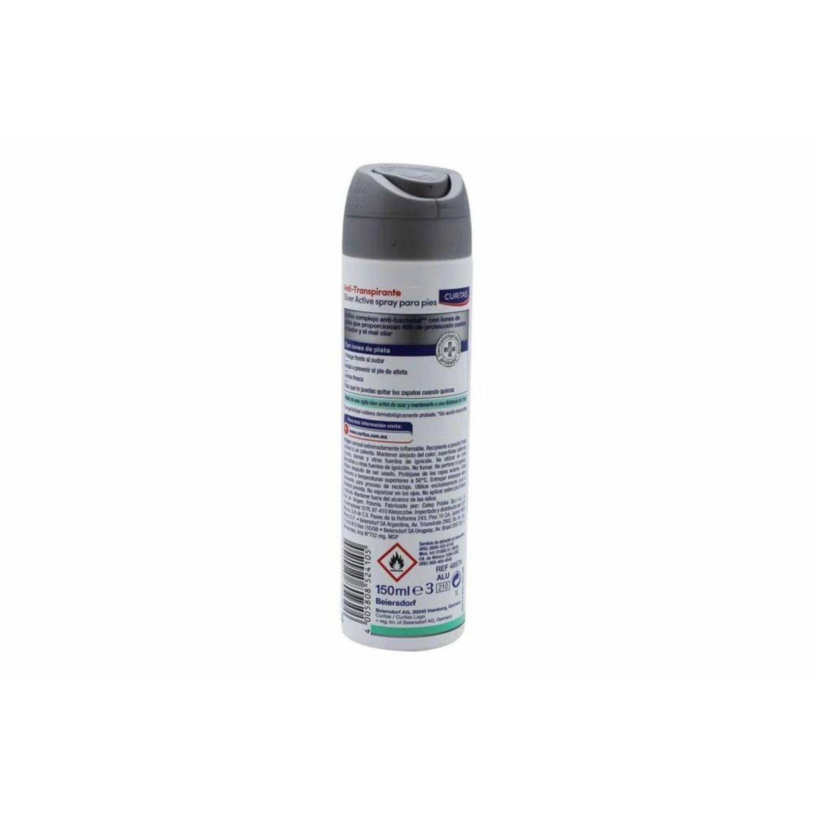 Antitranspirante Para Pies Curitas Silver Active En Aerosol Envase Con 150 mL 
