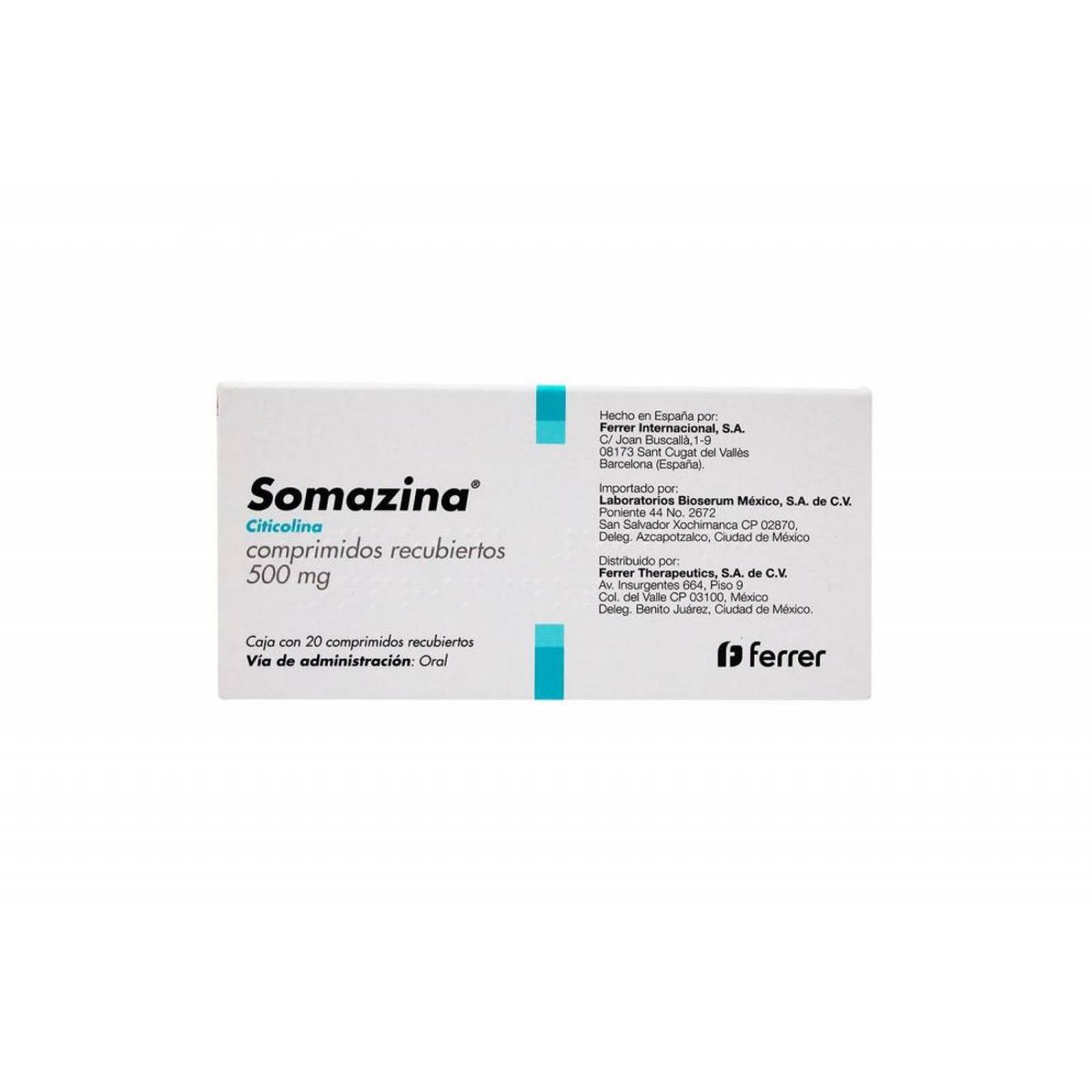Somazina 500 mg Caja Con 20 Comprimidos Recubiertos 