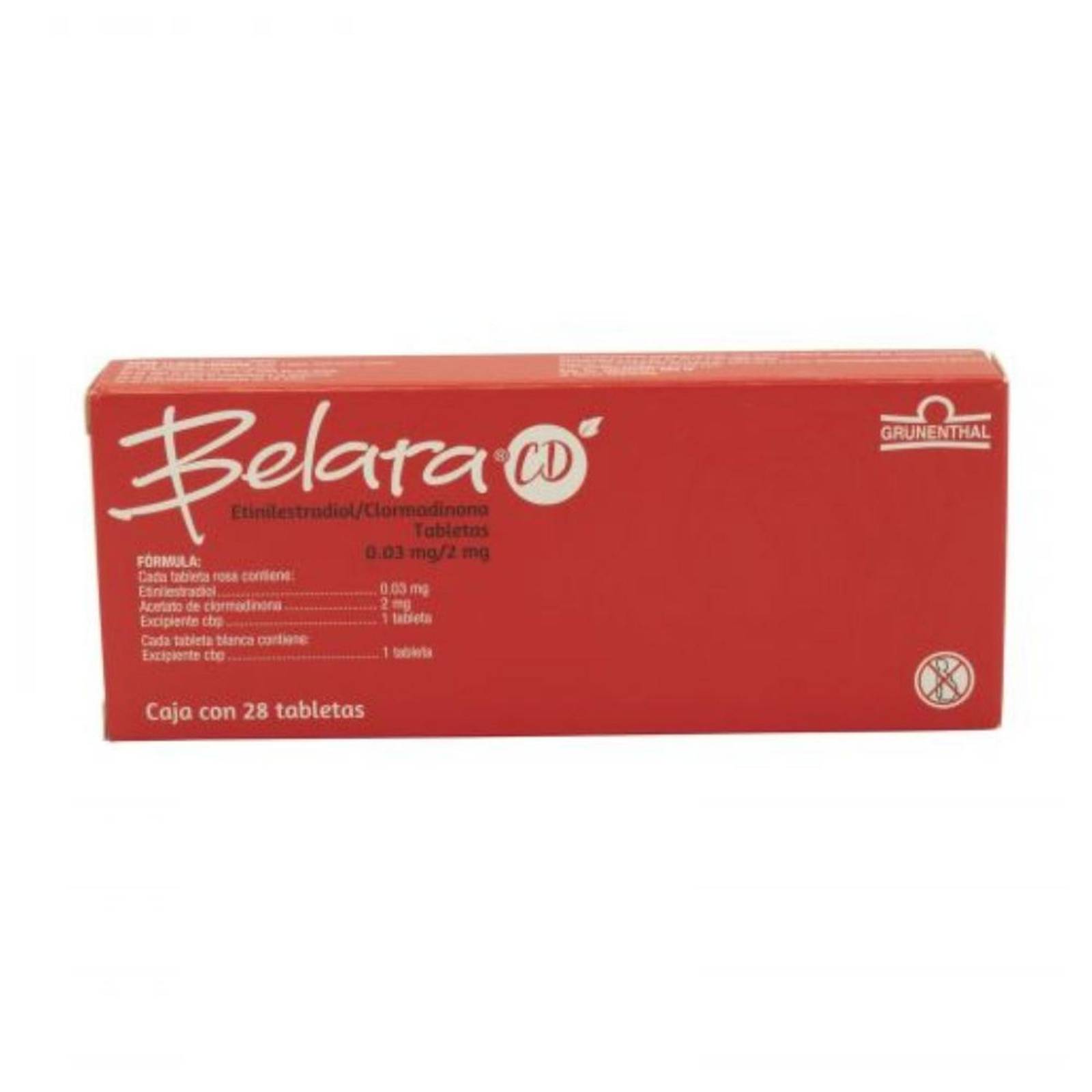 Belara Cd 0.03 mg/2 mg Caja Con 28 Tabletas 