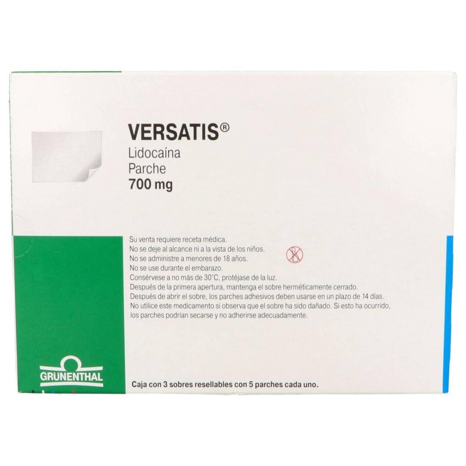 Versatis Parche 700 mg Caja Con 3 Sobres Con 5 Parches Cada Uno 