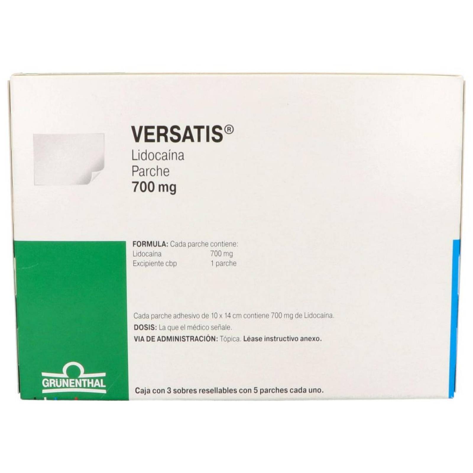 Versatis Parche 700 mg Caja Con 3 Sobres Con 5 Parches Cada Uno 
