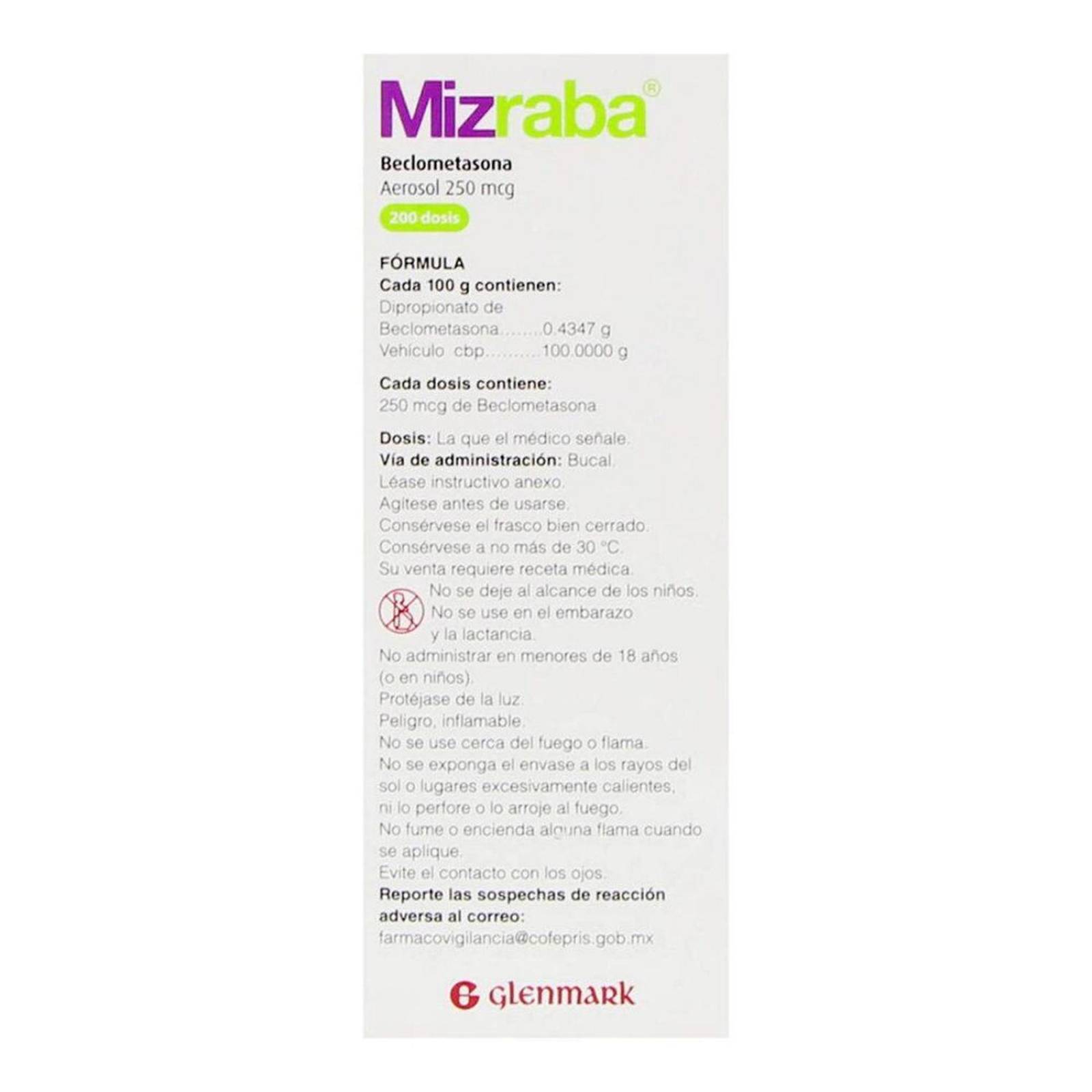 Mizraba Aerosol 250 mcg Caja Con Frasco Con Dispositivo Con 200 Dosis 