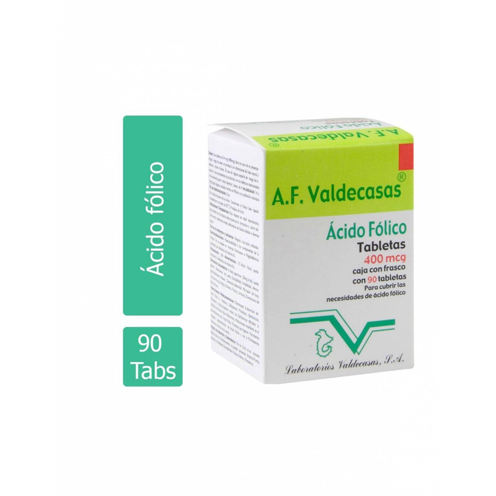 Ácido Fólico 400 Mcg Caja Con Frasco Con 90 Tabletas
